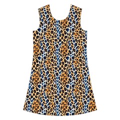 Blue Brown Leopard Kids  Short Sleeve Velvet Dress from ArtsNow.com Front