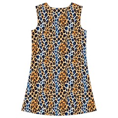 Blue Brown Leopard Kids  Short Sleeve Velvet Dress from ArtsNow.com Back