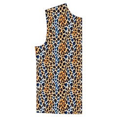 Blue Brown Leopard Men s High Neck Button Up Puffer Vest from ArtsNow.com Front Right
