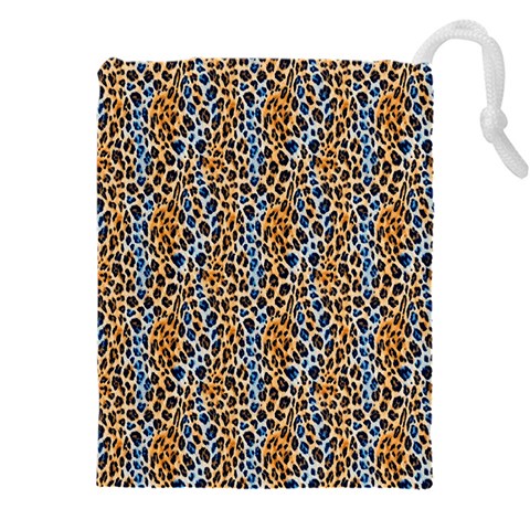 Blue Brown Leopard Drawstring Pouch (4XL) from ArtsNow.com Front