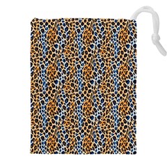 Blue Brown Leopard Drawstring Pouch (4XL) from ArtsNow.com Front