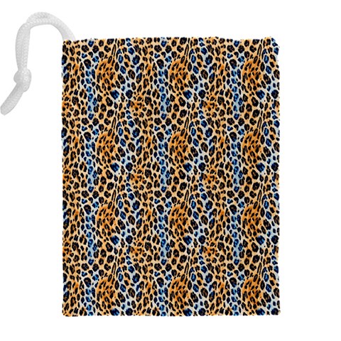 Blue Brown Leopard Drawstring Pouch (4XL) from ArtsNow.com Back