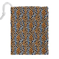 Blue Brown Leopard Drawstring Pouch (4XL) from ArtsNow.com Back