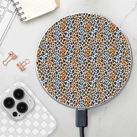 Blue Brown Leopard Wireless Fast Charger(White) from ArtsNow.com Front