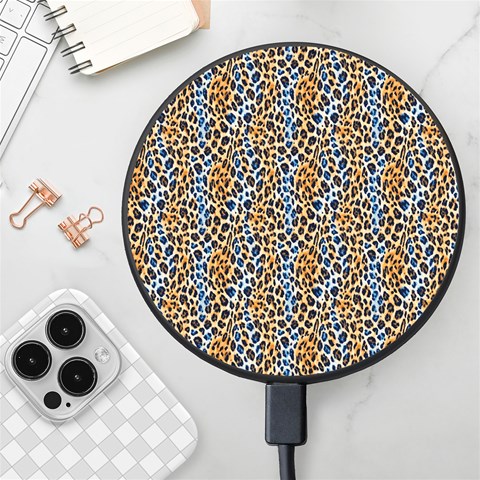 Blue Brown Leopard Wireless Fast Charger(Black) from ArtsNow.com Front