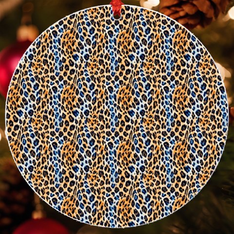 Blue Brown Leopard UV Print Acrylic Ornament Round from ArtsNow.com Front