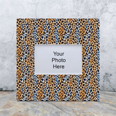 Blue Brown Leopard White Box Photo Frame 4  x 6  from ArtsNow.com Front