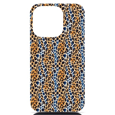 Blue Brown Leopard iPhone 14 Pro Black UV Print PC Hardshell Case from ArtsNow.com Front