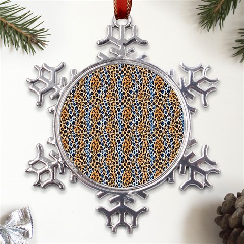 Blue Brown Leopard Metal Large Snowflake Ornament from ArtsNow.com Front