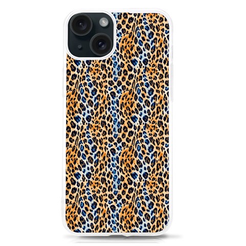 Blue Brown Leopard iPhone 15 TPU UV Print Case from ArtsNow.com Front