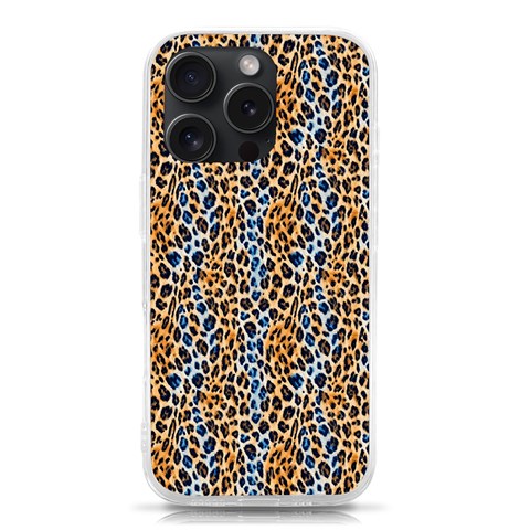 Blue Brown Leopard iPhone 15 Pro TPU UV Print Case from ArtsNow.com Front