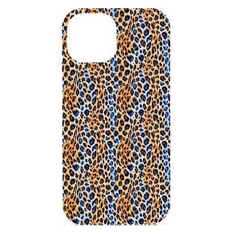 Blue Brown Leopard iPhone 15 Black UV Print PC Hardshell Case from ArtsNow.com Front