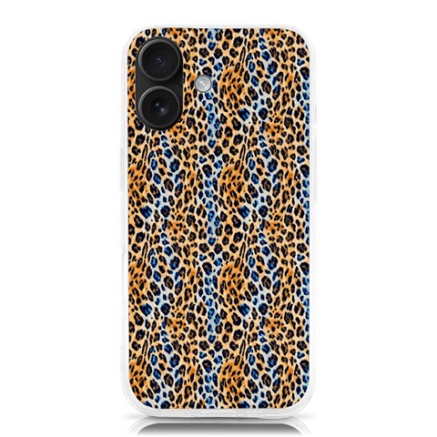 Blue Brown Leopard iPhone 16 TPU UV Print Case from ArtsNow.com Front