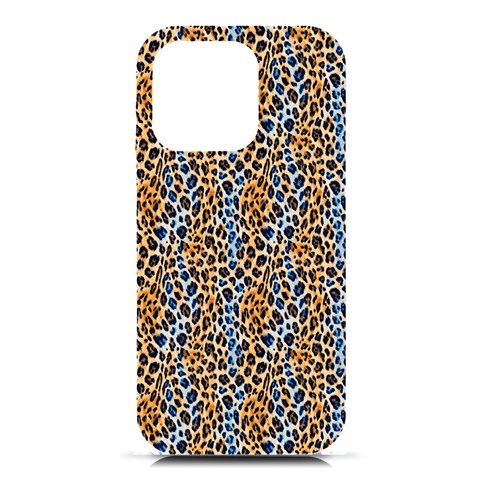 Blue Brown Leopard iPhone 16 Pro Black UV Print PC Hardshell Case from ArtsNow.com Front