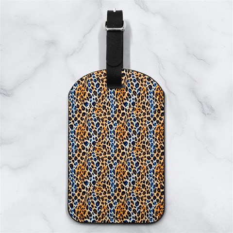 Blue Brown Leopard Nappa Leather Luggage Tag Rectangle from ArtsNow.com Front