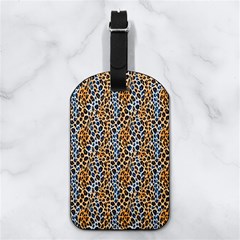 Blue Brown Leopard Nappa Leather Luggage Tag Rectangle from ArtsNow.com Back