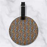 Blue Brown Leopard Nappa Leather Luggage Tag Round