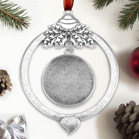Light Grey Snake Metal Silver X mas Leaves Round Ornament from ArtsNow.com Front