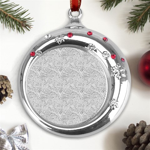 Light Grey Snake Metal Snowflake Red Crystal Round Ornament from ArtsNow.com Front