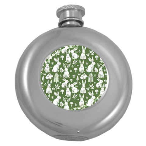 Easter bunny pattern Round Hip Flask (5 oz) from ArtsNow.com Front