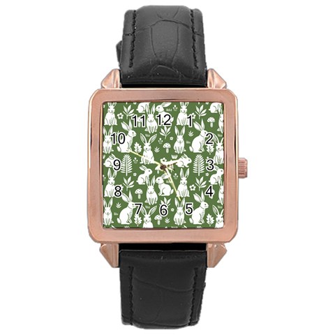 Easter bunny pattern Rose Gold Leather Watch  from ArtsNow.com Front