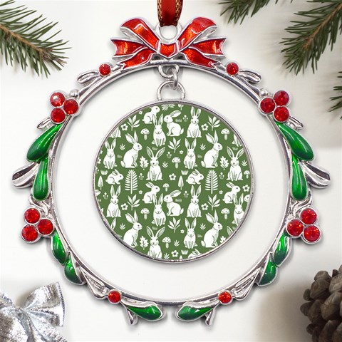 Easter bunny pattern Metal X mas Wreath Ribbon Ornament from ArtsNow.com Front