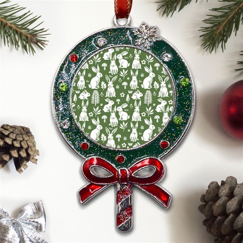 Easter bunny pattern Metal X Mas Lollipop with Crystal Ornament from ArtsNow.com Front