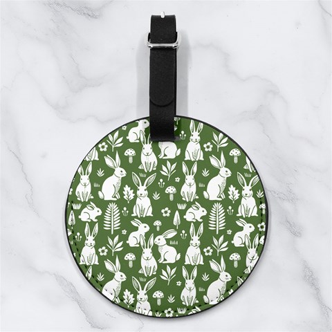 Easter bunny pattern Nappa Leather Luggage Tag Round from ArtsNow.com Front