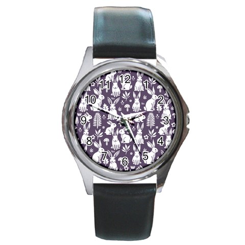 Easter bunny pattern Round Metal Watch from ArtsNow.com Front