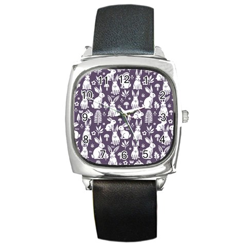Easter bunny pattern Square Metal Watch from ArtsNow.com Front