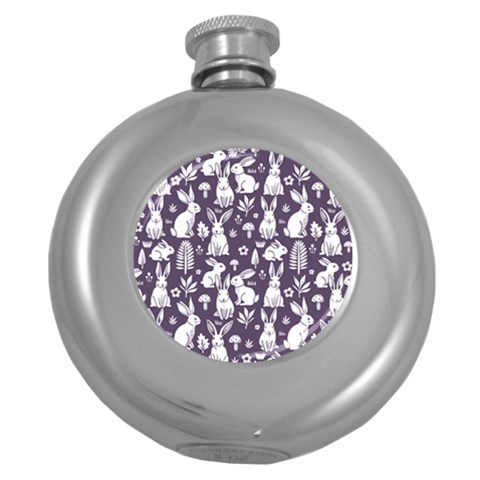 Easter bunny pattern Round Hip Flask (5 oz) from ArtsNow.com Front