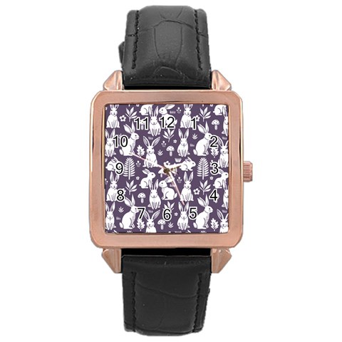 Easter bunny pattern Rose Gold Leather Watch  from ArtsNow.com Front