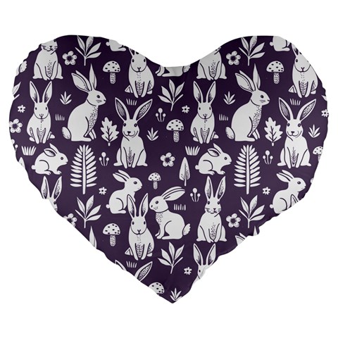 Easter bunny pattern Large 19  Premium Flano Heart Shape Cushions from ArtsNow.com Front