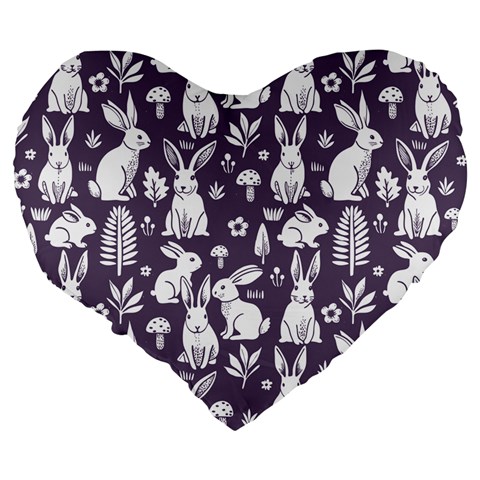Easter bunny pattern Large 19  Premium Flano Heart Shape Cushions from ArtsNow.com Back