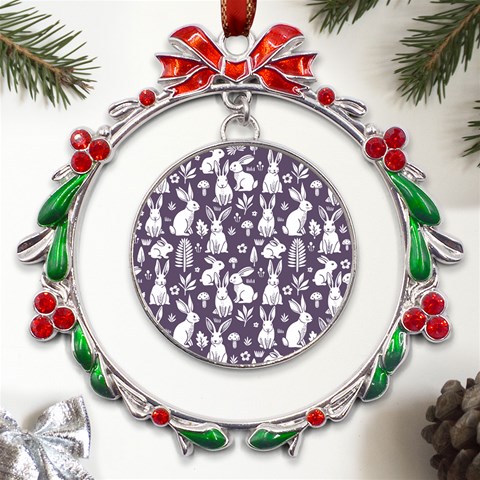 Easter bunny pattern Metal X mas Wreath Ribbon Ornament from ArtsNow.com Front