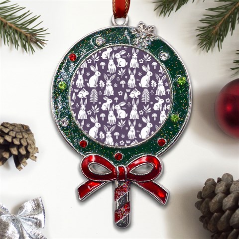 Easter bunny pattern Metal X Mas Lollipop with Crystal Ornament from ArtsNow.com Front