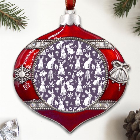 Easter bunny pattern Metal Snowflake And Bell Red Ornament from ArtsNow.com Front