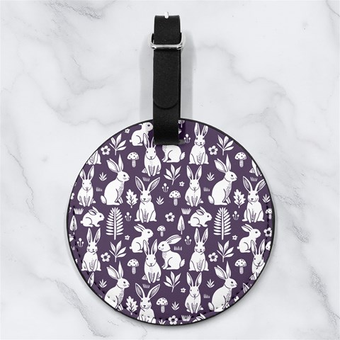 Easter bunny pattern Nappa Leather Luggage Tag Round from ArtsNow.com Front