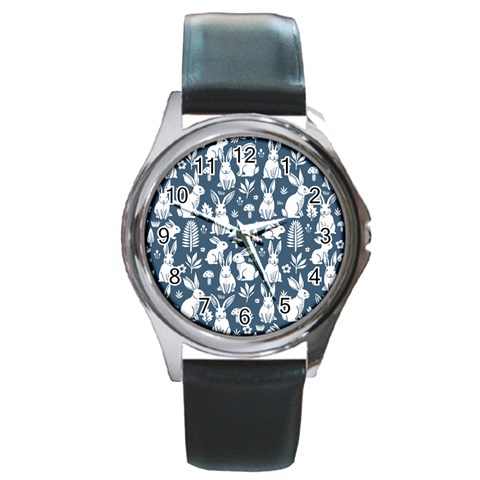 Easter bunny pattern Round Metal Watch from ArtsNow.com Front