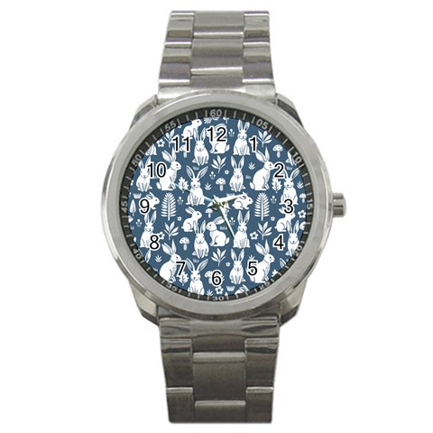 Easter bunny pattern Sport Metal Watch from ArtsNow.com Front