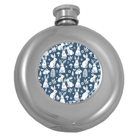 Easter bunny pattern Round Hip Flask (5 oz) from ArtsNow.com Front