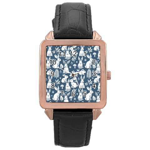Easter bunny pattern Rose Gold Leather Watch  from ArtsNow.com Front