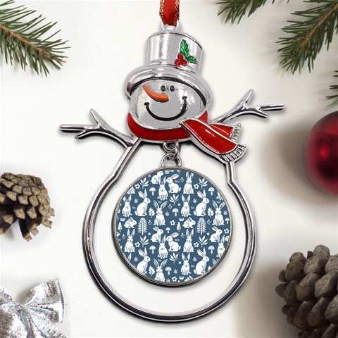 Easter bunny pattern Metal Snowman Ornament from ArtsNow.com Front
