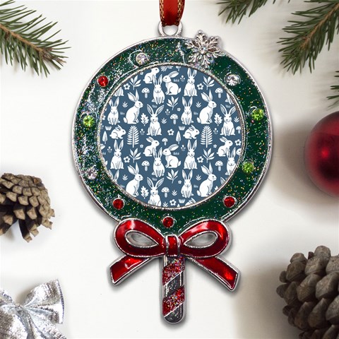 Easter bunny pattern Metal X Mas Lollipop with Crystal Ornament from ArtsNow.com Front