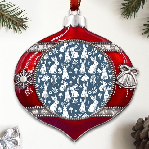 Easter bunny pattern Metal Snowflake And Bell Red Ornament from ArtsNow.com Front