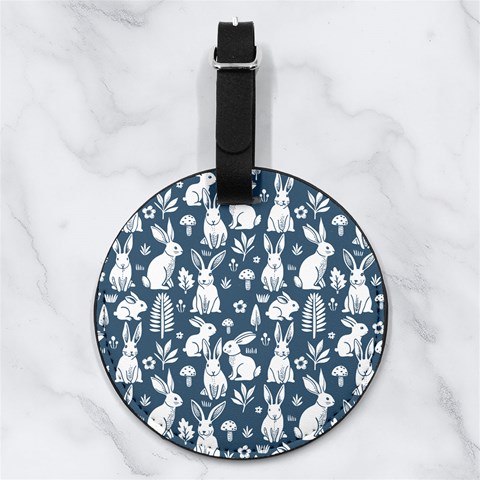 Easter bunny pattern Nappa Leather Luggage Tag Round from ArtsNow.com Front