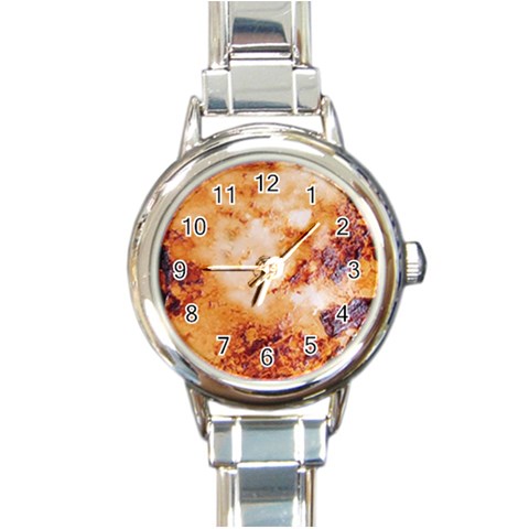 Burnt paper texture print design Round Italian Charm Watch from ArtsNow.com Front