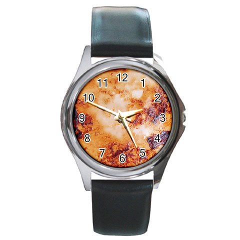Burnt paper texture print design Round Metal Watch from ArtsNow.com Front