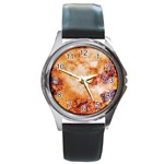 Burnt paper texture print design Round Metal Watch