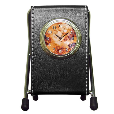 Burnt paper texture print design Pen Holder Desk Clock from ArtsNow.com Front